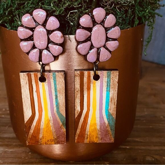 NEW Sookie Sookie Artist Made 70s Retro Disco Boho Earrings - Picture 3 of 5